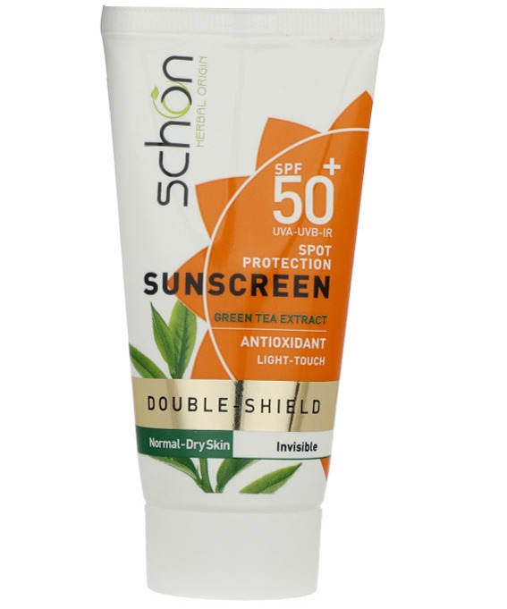 کرم ضد آفتاب شون دابل شیلد SPF 50 چای سبز مناسب پوست نرمال تا خشک ۵۰ میلی لیتر